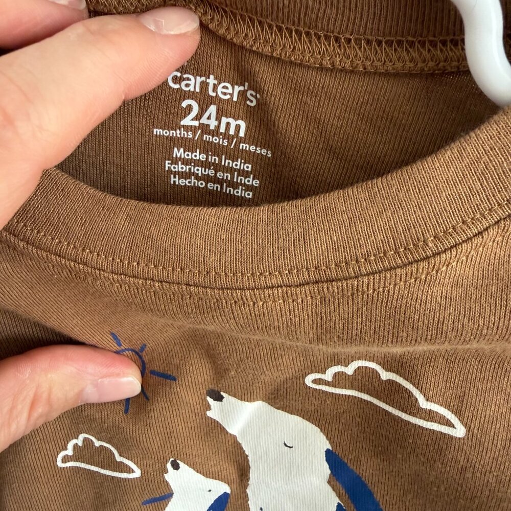 Carter’s Baby Boy Dog Onesie 24M Long Sleeve Brown NWT - Picture 3 of 3